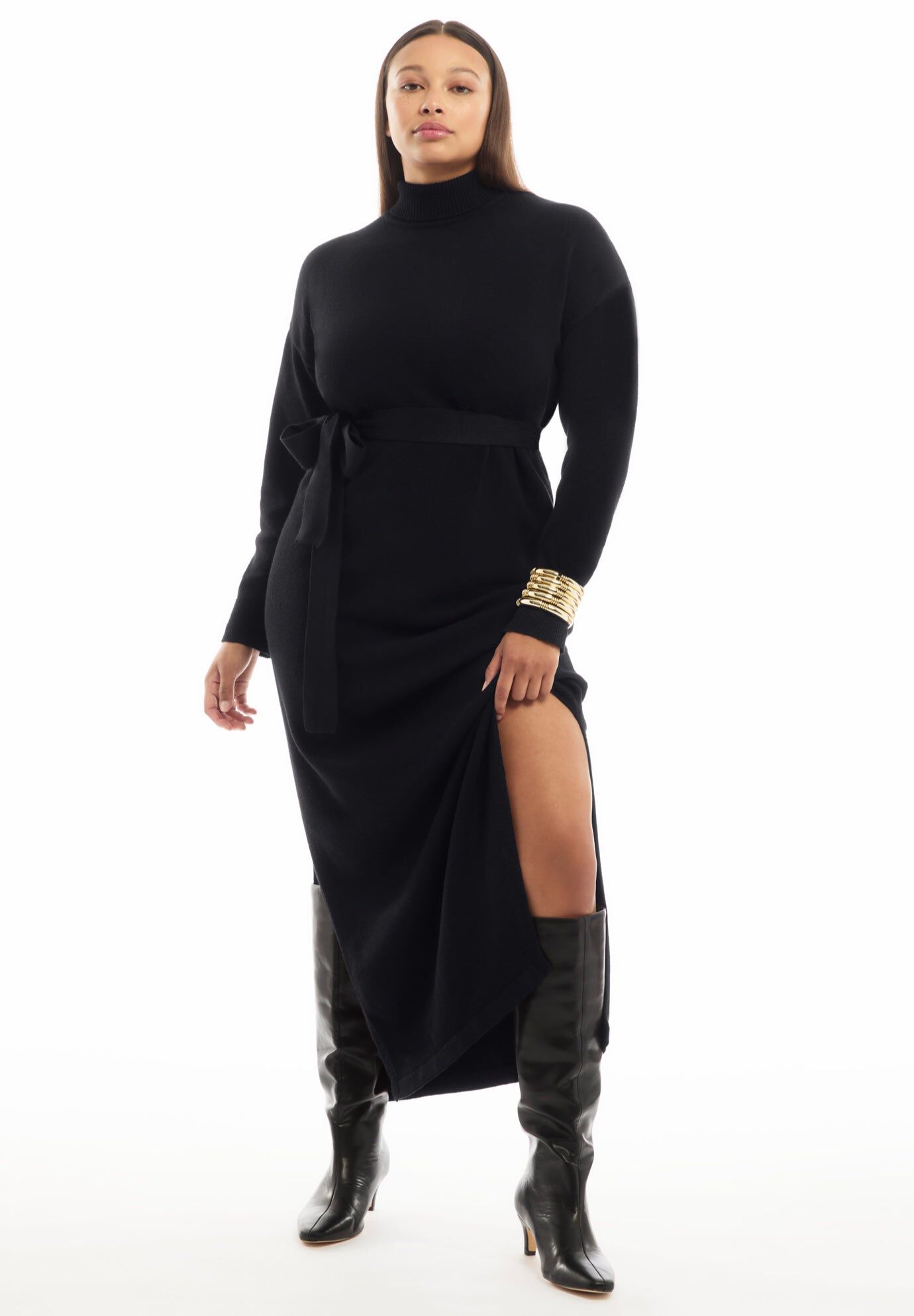 aje black knit dress Atlas Knit Midi Dress-BLACK / L main image 0