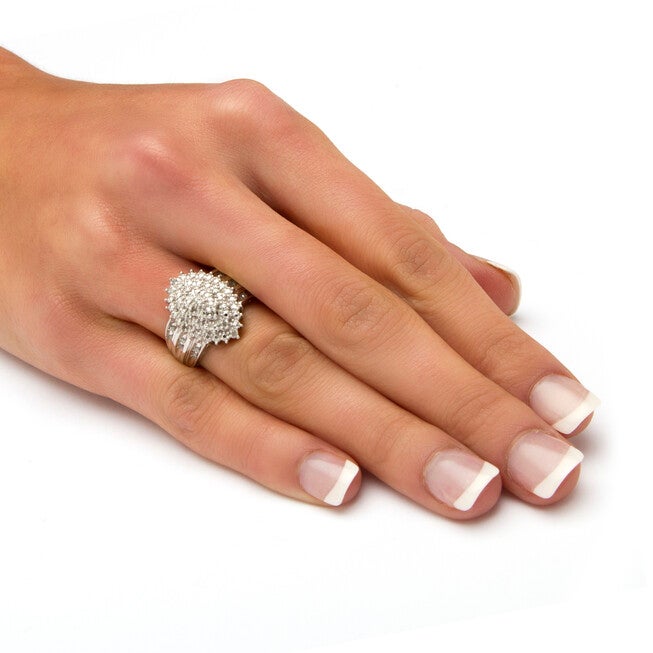 3/8 TCW Round Diamond Cluster Ring in Platinum-plated Sterling Silver, WHITE, alternate image number 2