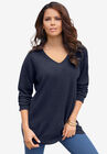 Fine Gauge Drop Needle V-Neck Sweater, NAVY, hi-res image number null