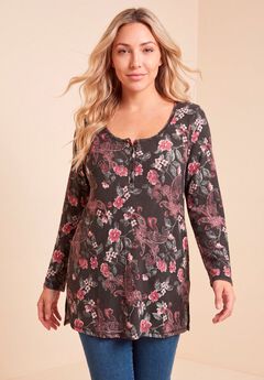 Plus Size Knit Thermal Henley Top – Long Sleeve