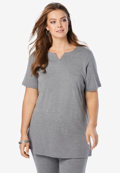 Plus Size Soft Knit Tunic with Notch Neckline
