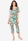 Printed Henley Capri Set, WHITE ISLAND GARDEN, hi-res image number null