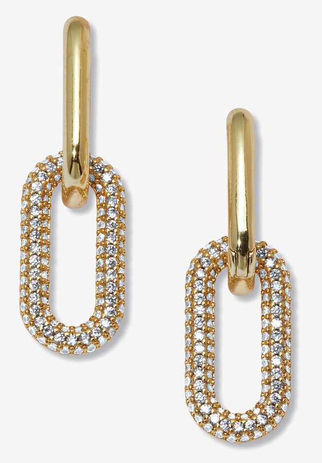 Round Crystal Chain Link Goldtone Drop Earrings, 36X12Mm, GOLD, hi-res image number 0
