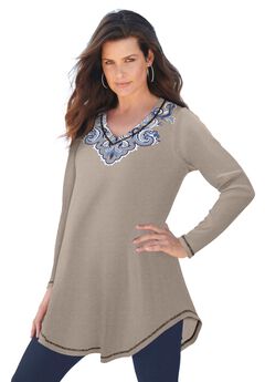Cotton V Neck Tunic Tops