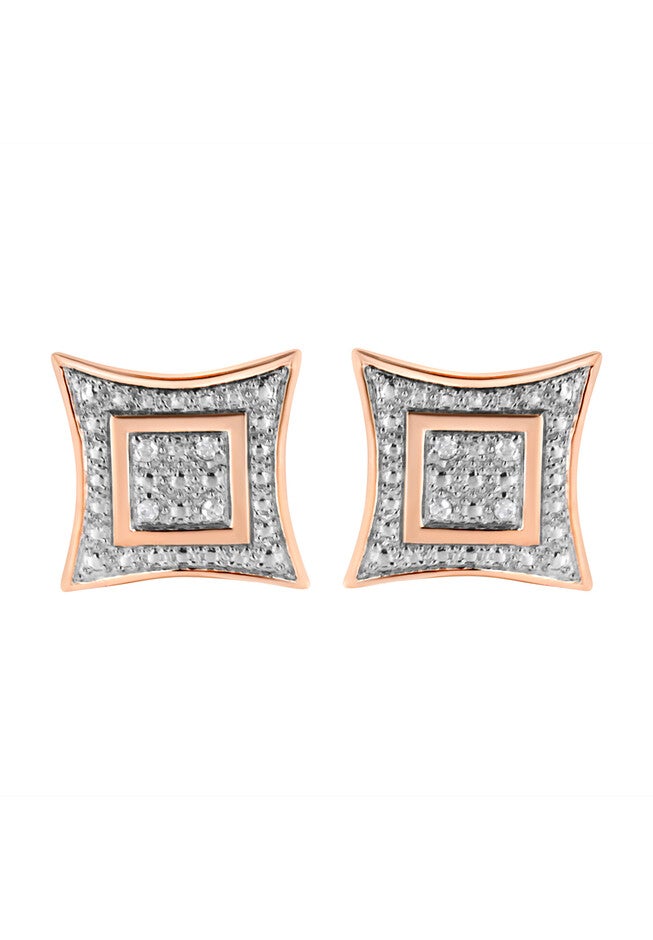 Rose Gold Plated Sterling Silver Diamond Accented 4Stone Four Pointed Star Shaped Halostyle Stud Earrings, , alternate image number null