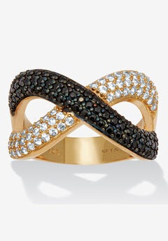 .49 Tcw Round Cz And Black Spinel Gold Ion-Plated Sterling Silver Crossover Ring