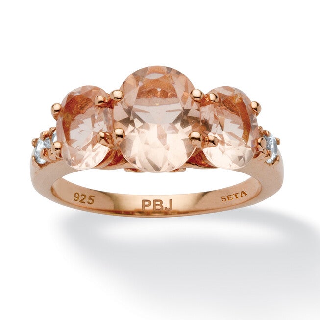 2.82 TCW Simulated Pink Morganite CZ 18k Rose Gold-Plated Sterling Silver Ring, PINK, hi-res image number 0