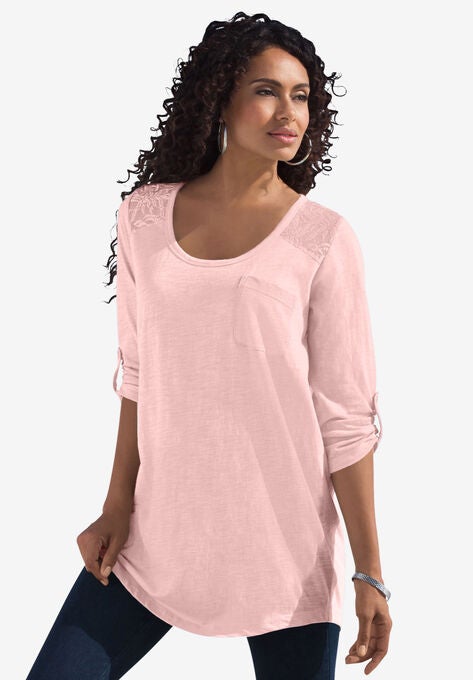Cotton Slub Lace Tunic, SOFT BLUSH, hi-res image number null