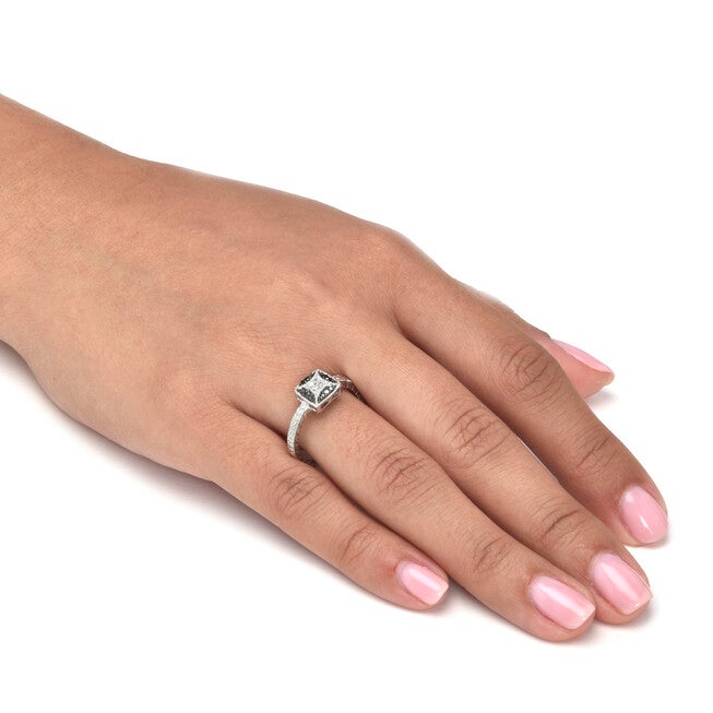 .10 TCW Black and White Diamond Sterling Silver Square Ring, WHITE, alternate image number 2