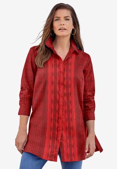 Plus Size Kate Tunic Shirt – Long Sleeve Classic Button-Down with Flowy, Longline Fit