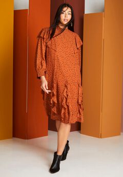 Ruffled Chiffon Mockneck Dress
