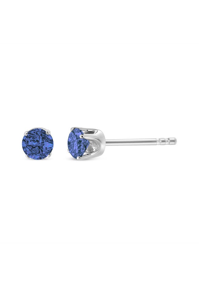 Sterling Silver Round Brilliantcut Blue Diamond Classic 4Prong Stud Earrings, , alternate image number 2