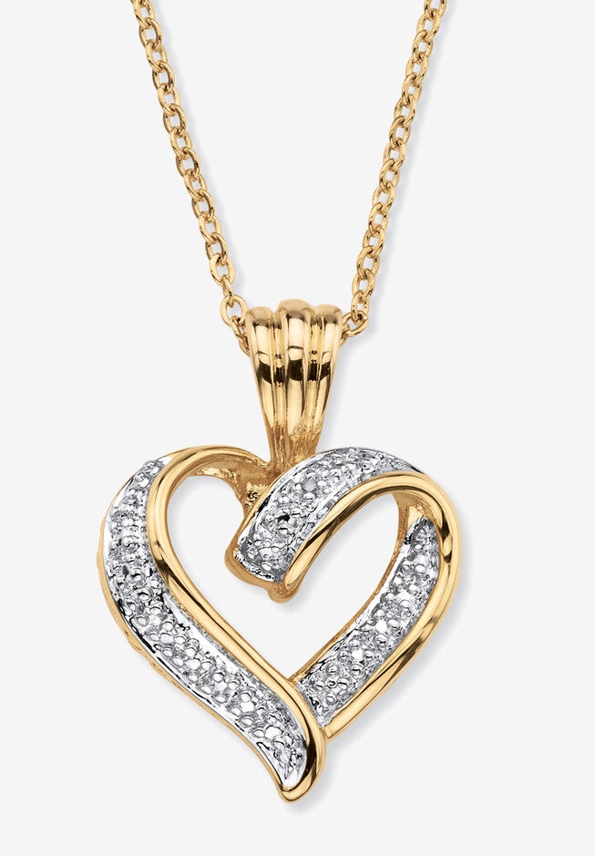 Diamond Accent Pave-Style 18K Gold-Plated Heart Pendant Necklace 18 inches, GOLD, hi-res image number 0