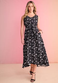 Plus Size Bi-Stretch Sleeveless High-Low Maxi Dress