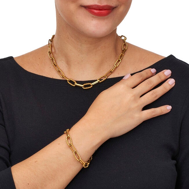 Necklace and Bracelet Gold Ion-Plated Stainless Steel Chain Jewelry Set, YELLOW, alternate image number 2