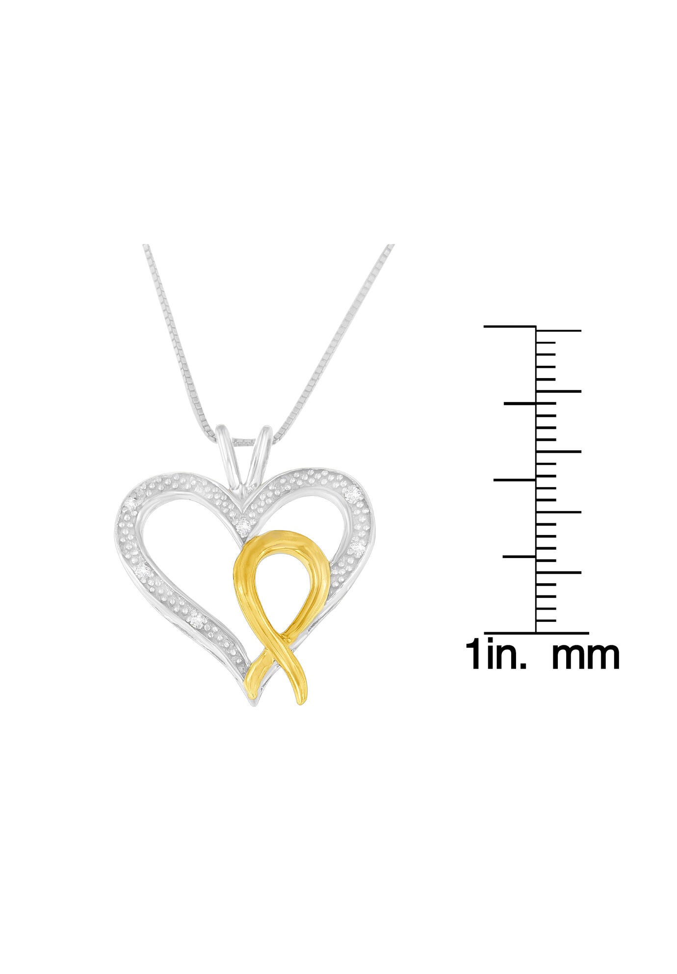 Silver Two Toned Diamond Accent Heart-Ribbon Pendant Necklace, , alternate image number 3