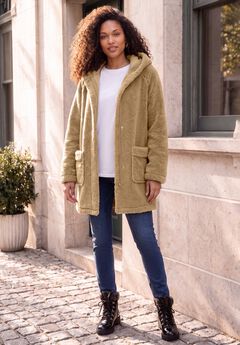 Plus Size Hooded Teddy Fleece Coat