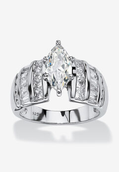 Platinum over Silver Marquise Cut Engagement Ring