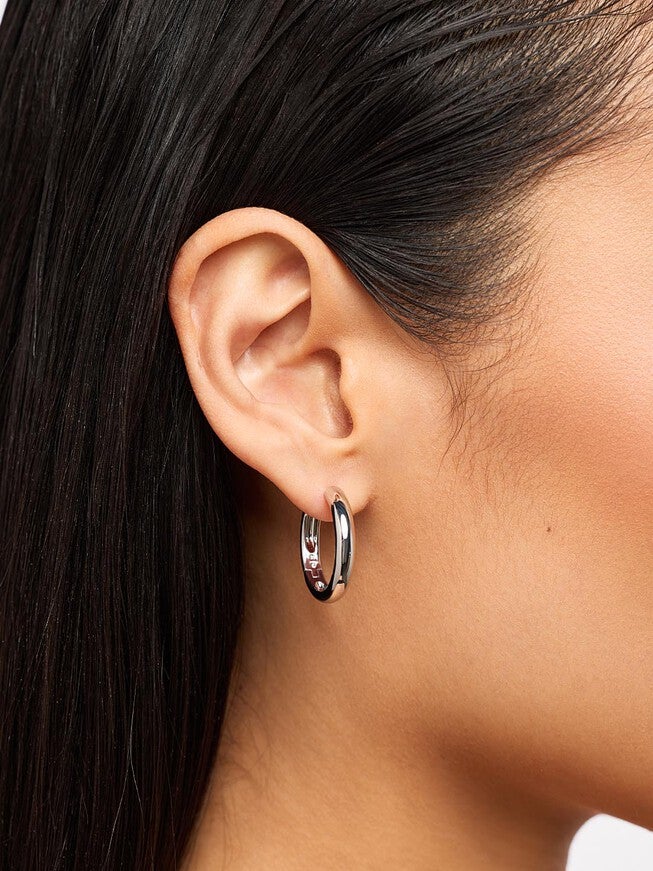 Giulia Large Silver Hoop Earrings, SILVER, alternate image number 2