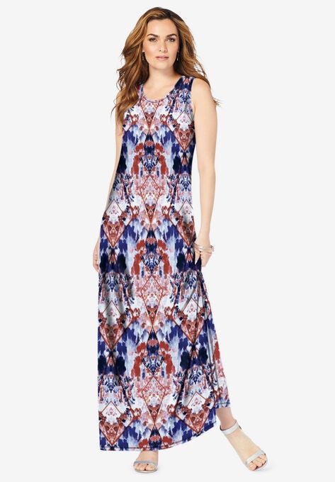 Ultrasmooth® Fabric Print Maxi Dress, RED TIE DYE, hi-res image number null