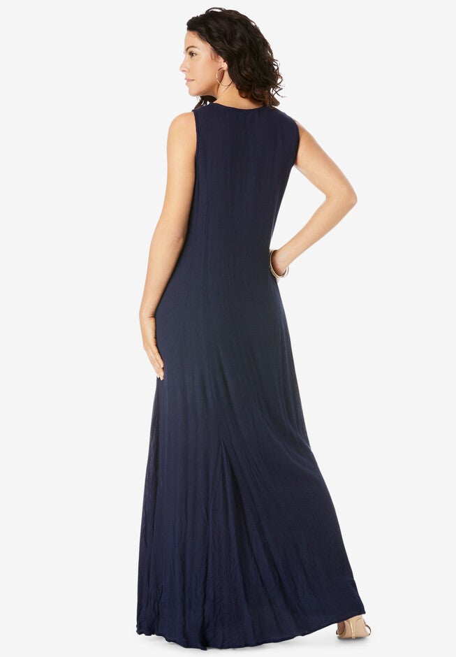 Embroidered Sleeveless Crinkle Dress, , on-hover image number null