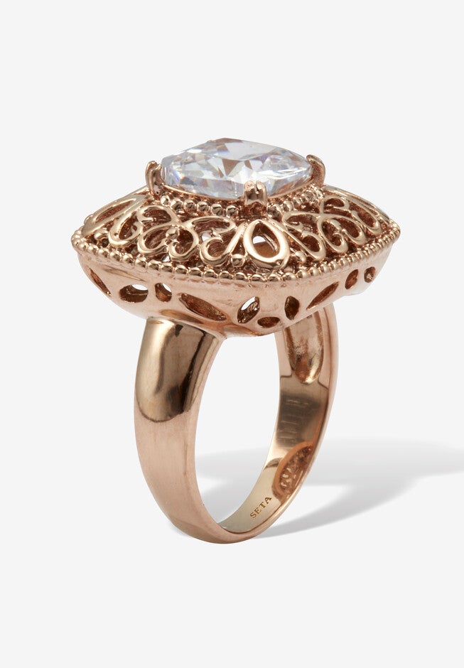 2.65 Cw Cushion Cut Cubic Zirconia Rose Ion Plated Bezel Statement Ring, , on-hover image number 1