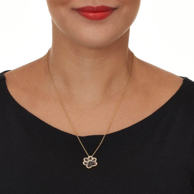 .97 TCW Round Black Cubic Zirconia 14k Gold-Plated Paw Print Necklace 18-inch, BLACK, alternate image number 2