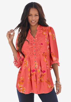 Plus Size Juliet Lace Trim Button-Down Shirt