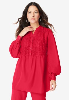 Sequined Lace-Paneled Top