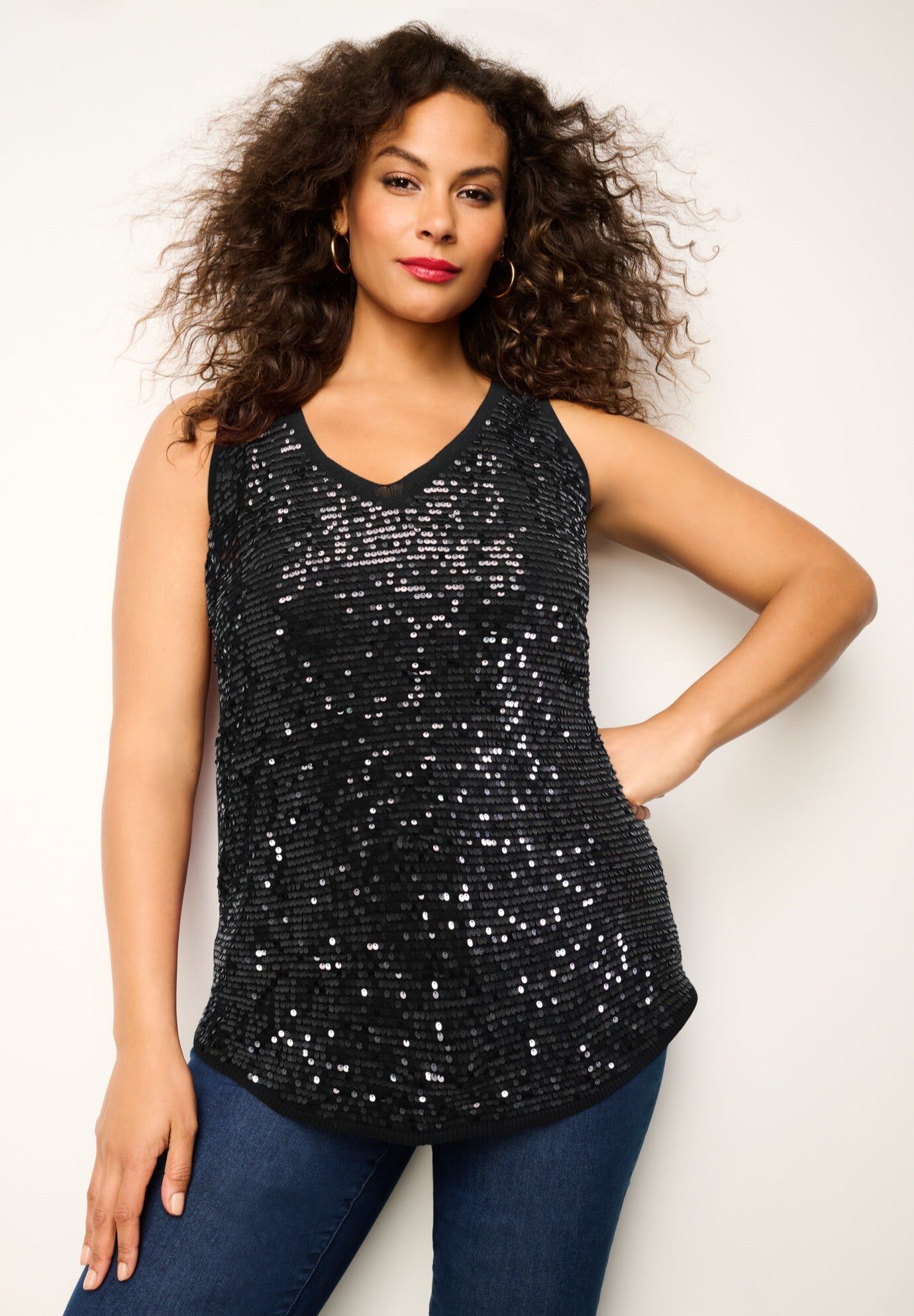 Sequin-Embellished Tank Top, BLACK, hi-res image number 0