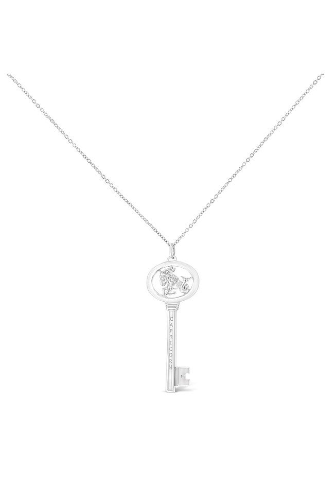 Sterling Silver Diamond Accent Capricorn Zodiac Key Pendant Necklace, , on-hover image number null