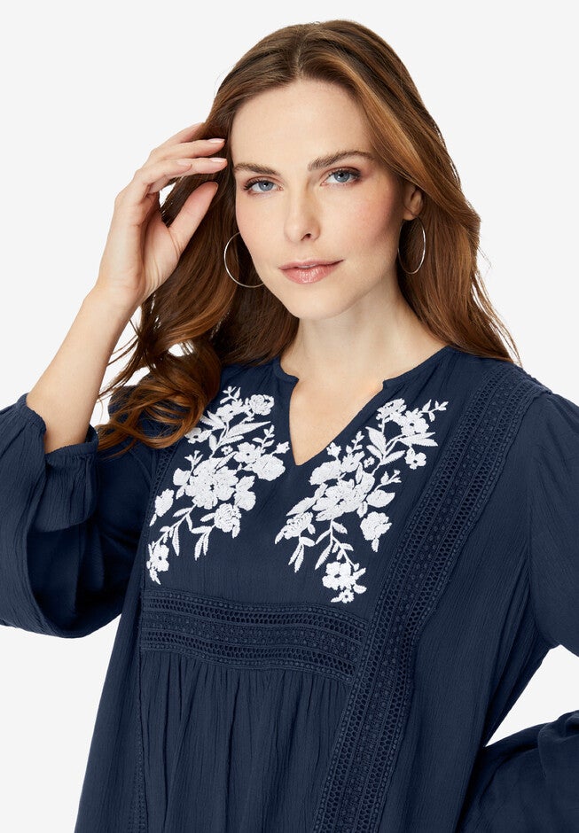 Embroidered Crinkle Top, , alternate image number 3