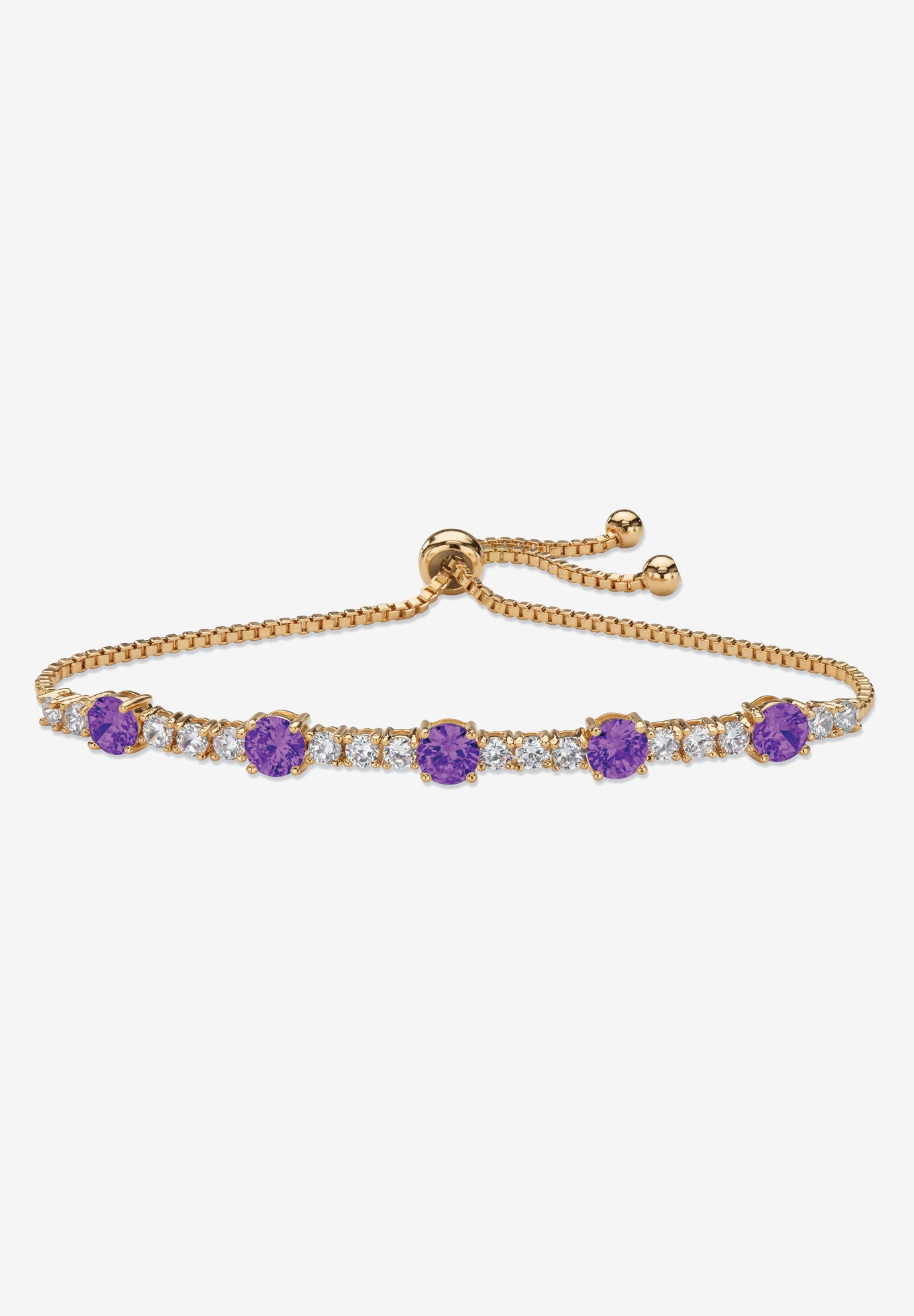 1.60 Cttw. Birthstone And Cz Gold-Plated Bolo Bracelet 10 inches, FEBRUARY, hi-res image number 0