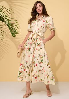 Plus Size Button-Front Short Sleeve Tiered Shirtdress