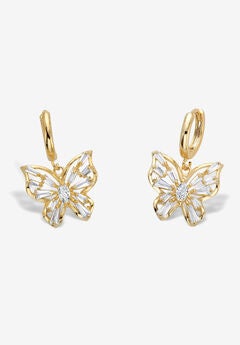 Goldtone Crystal Butterfly Charm Earrings
