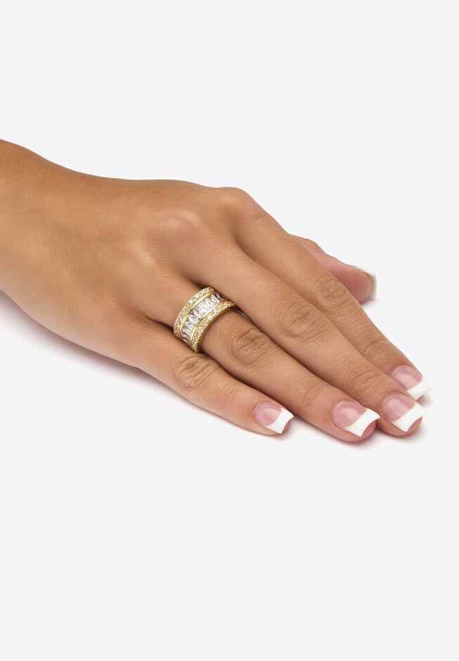 9.34 Tcw Round And Emerald-Cut Cubic Zirconia Gold-Plated Eternity Band, , alternate image number 2