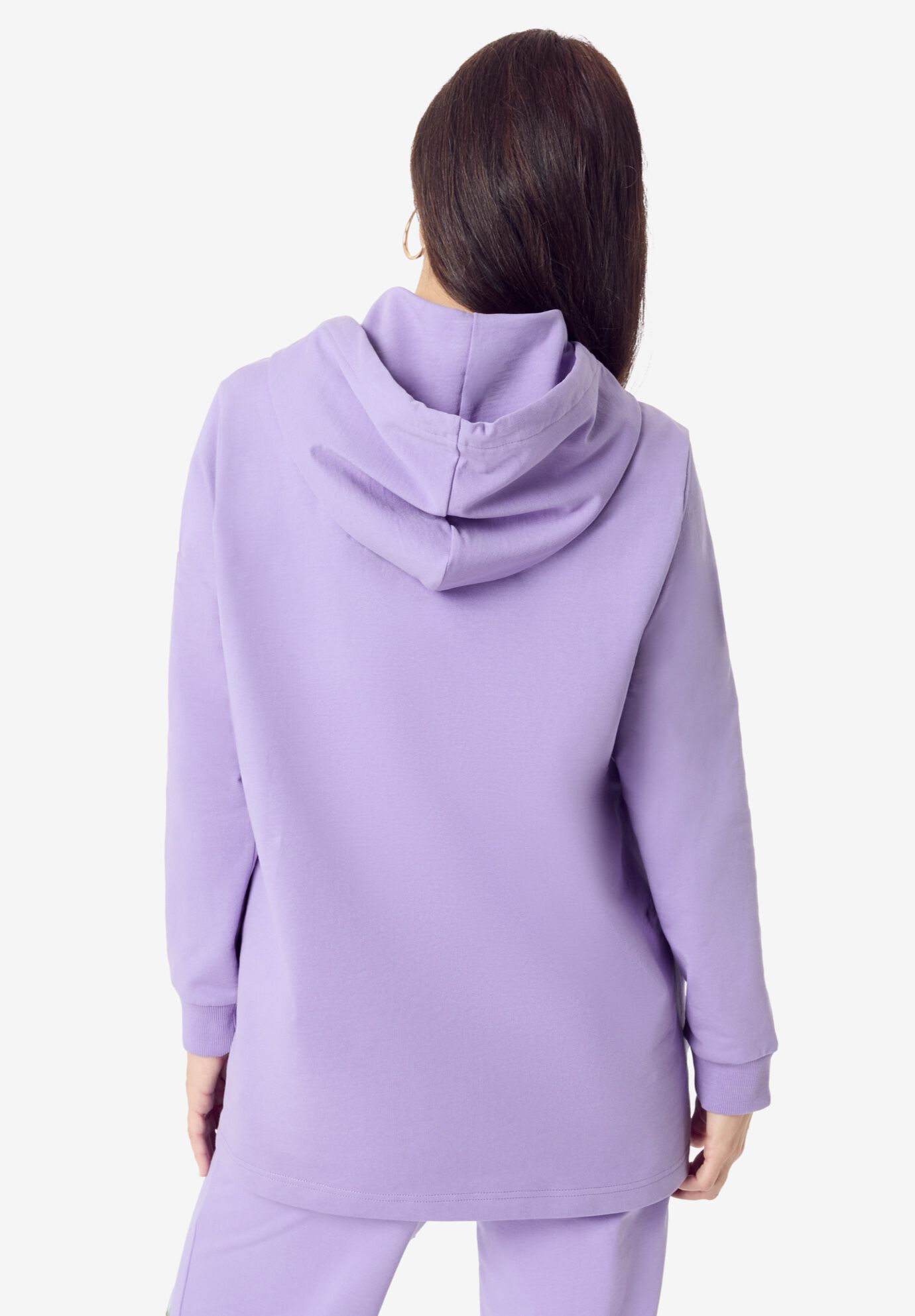 Embroidered French Terry Hoodie, LAVENDER MULTI EMBROIDERY, on-hover image number 1