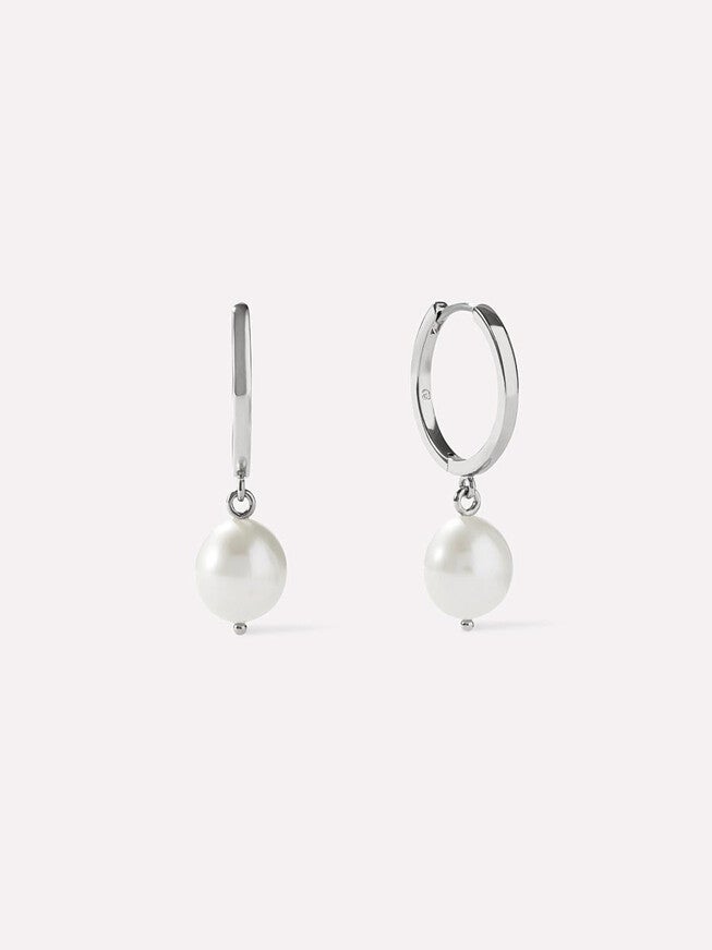 Medium Frida Pearl Hoops, SILVER, hi-res image number 0