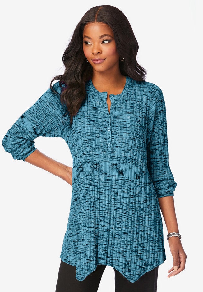 Henley Marled Sweater, DEEP TEAL, hi-res image number null