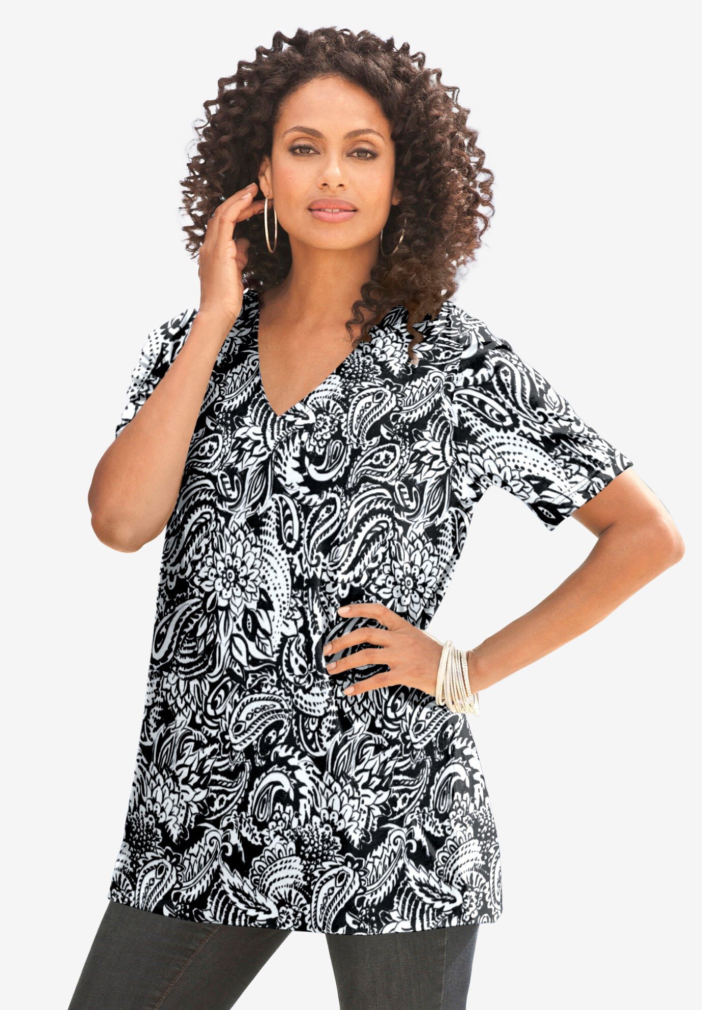 Plus Size Ultimate Cotton V-Neck Short Sleeve Tunic | Fullbeauty