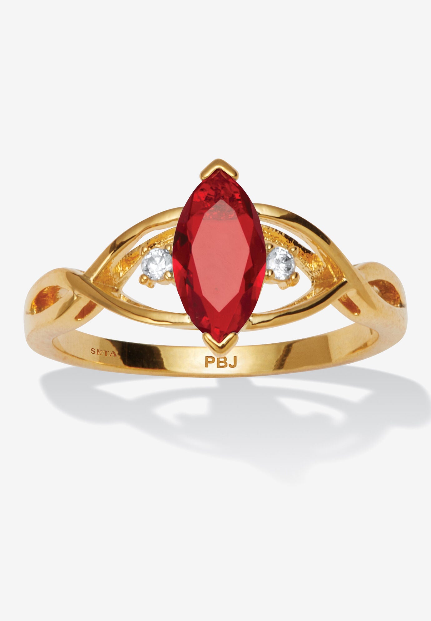 Marquise Simulated Birthstone Gold-Plated Ring, JANUARY, hi-res image number 0
