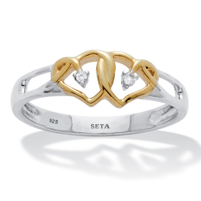 .03 TCW Diamond Tutone Sterling Silver Interlocking Heart Ring, WHITE, hi-res image number 0