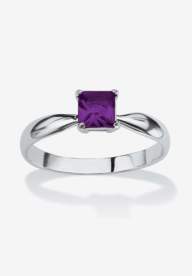 Birthstone .925 Silver Solitaire Ring, FEBRUARY, hi-res image number 0