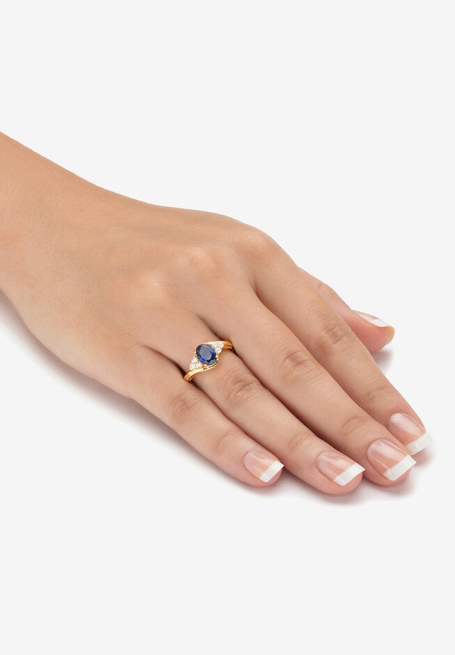 9.42 Cttw Gold-Plated Simulated Blue Sapphire And Cz Earrings And Ring Set, , alternate image number 4