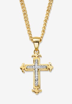 Diamond Accent Gold-Plated Cross Pendant Necklace 22"