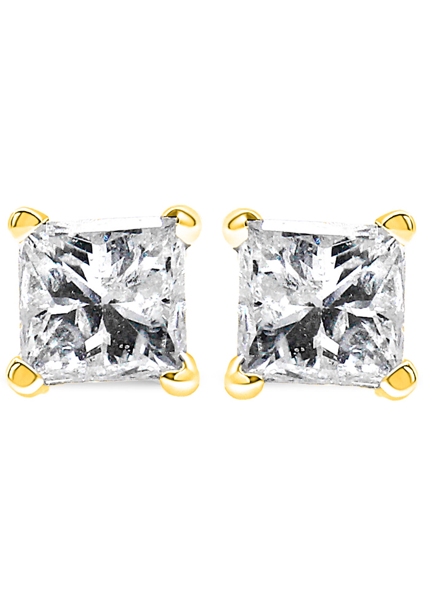 Yellow Gold Princesscut Diamond Petite Classic Square Stud Earrings, , on-hover image number 1