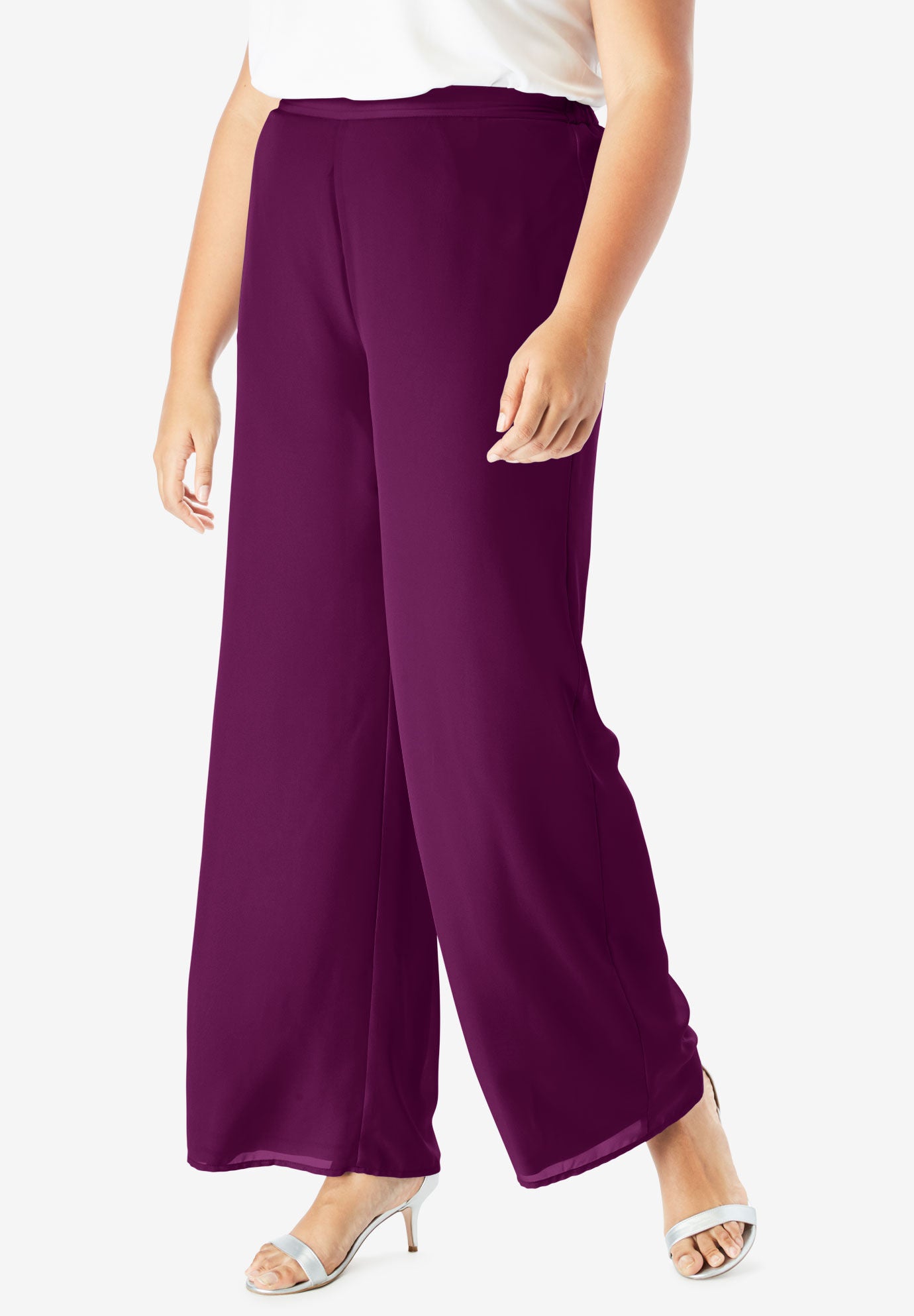 Georgette Wide-Leg Dress Pant, DARK BERRY, hi-res image number 0