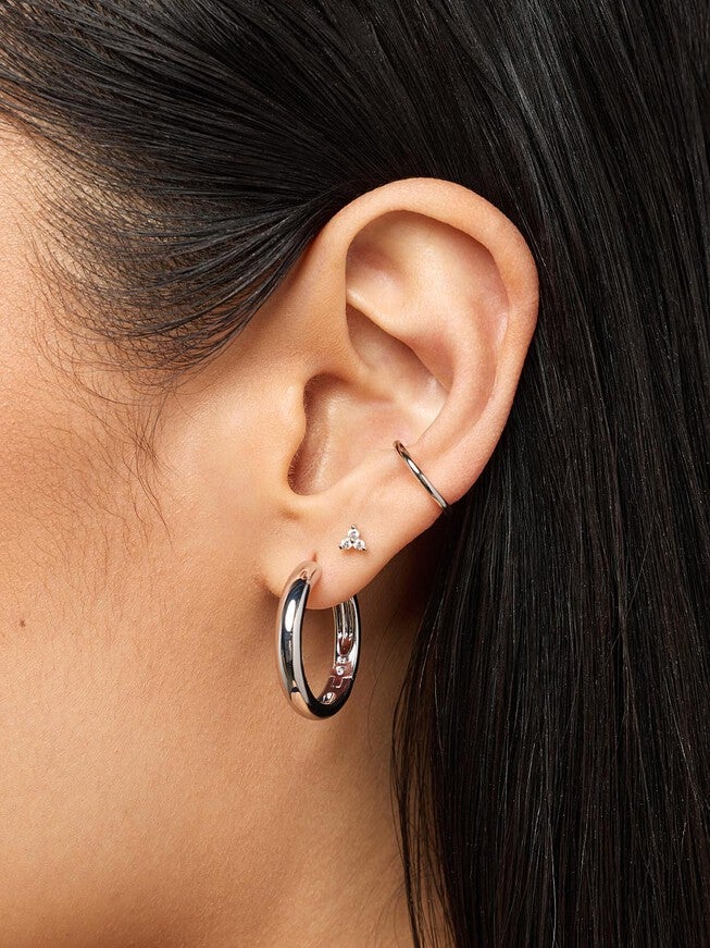 Giulia Large Silver Hoop Earrings, SILVER, alternate image number 1