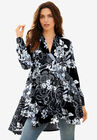 Fit-and-Flare Crinkle Tunic, BLACK PAISLEY GARDEN, hi-res image number null