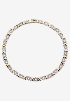 Diamond Accent Hearts And Kisses Necklace In 18K Gold-Plated 17"